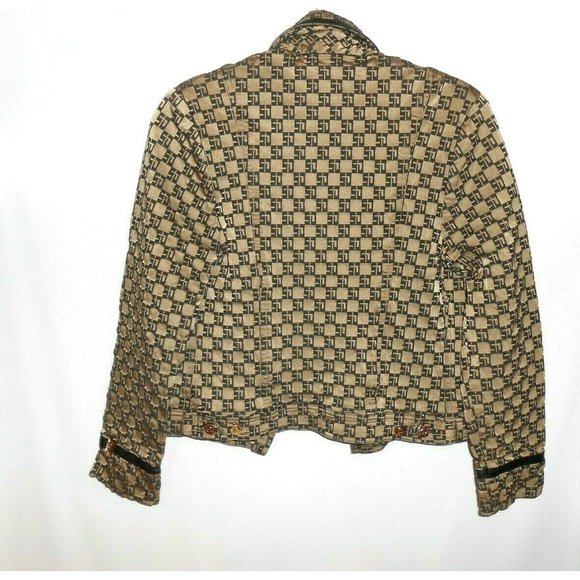 Vintage ST. JOHN SPORT By Marie Gray Leather Trim Jacket Bronze Black Monogram - Picture 3 of 12